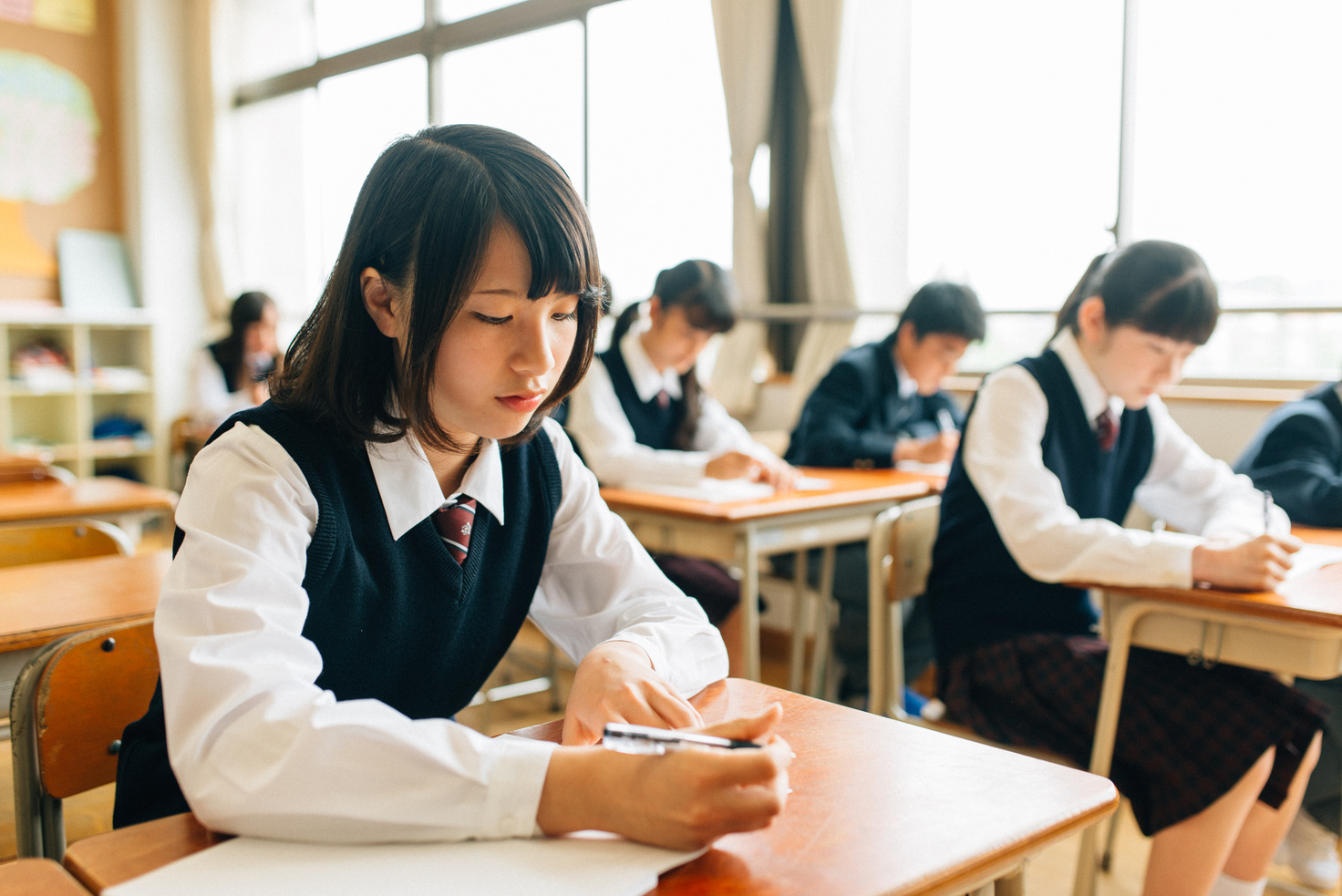 Japanese High School Students doing exams